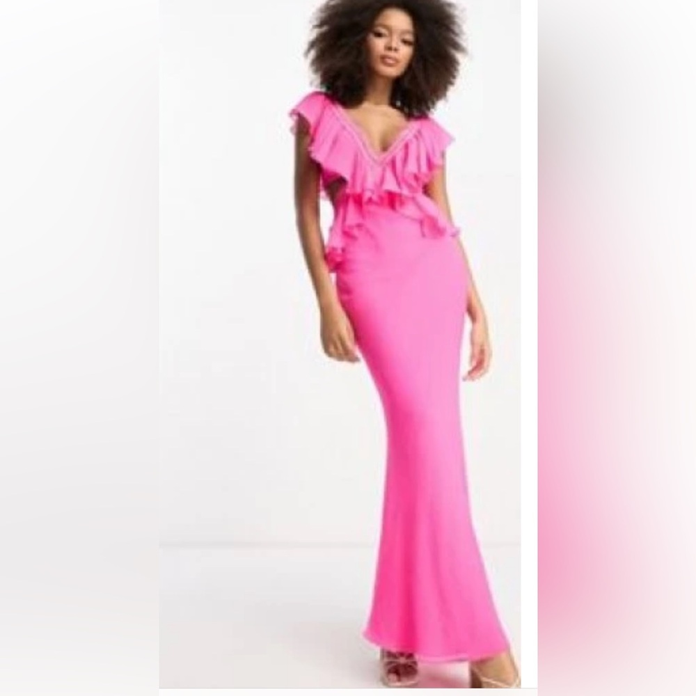 Hot pink dress with waist cut outs ASOS